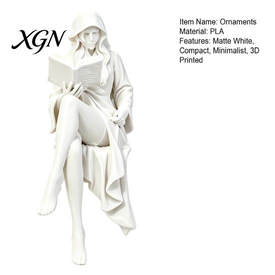 3D Printed Home Accents Ghost Girl Reading Statue, Elegant Faceless Figurine, Minimalist White Desk Unique Accessories Decor for Shelf