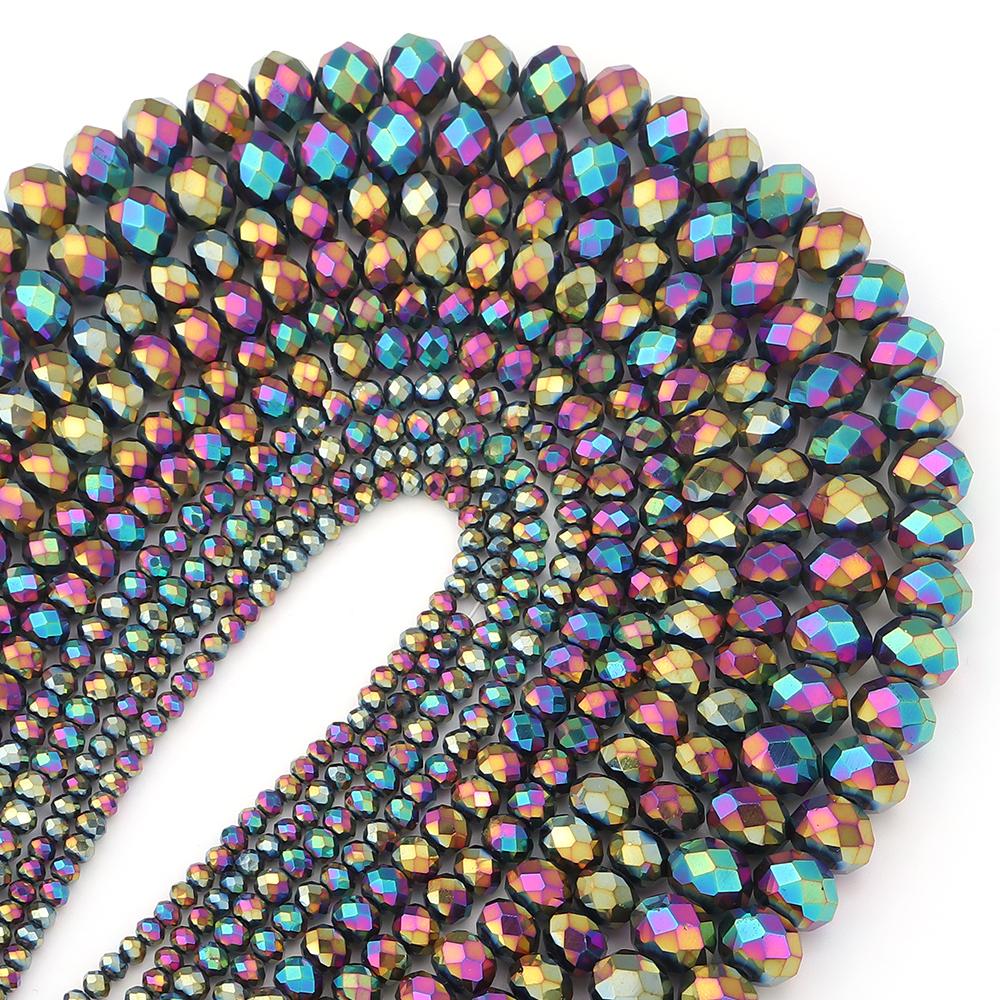 1 Strand Rondelle Faceted Crystal Beads Colorful Glass Loose Bead For Jewelry Making DIY Bracelet Necklace Supplies 3/4/6/8/10mm