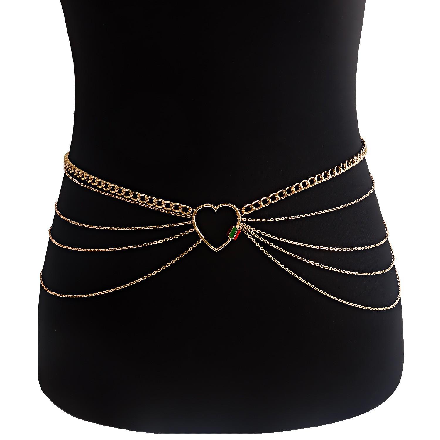 

Sexy sweet and cool metal painted dripping waist chain, simple and versatile multi-layer love body chain золотой
