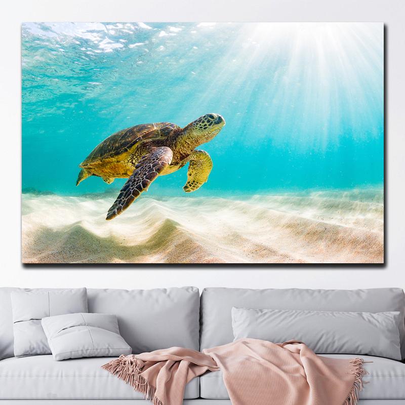 Grüne Meeresschildkröte schwimmt unter Wasser Leinwandmalerei Wandbilder Meeresleben Tierposter und Drucke für Wohnzimmerdekor Cuadros