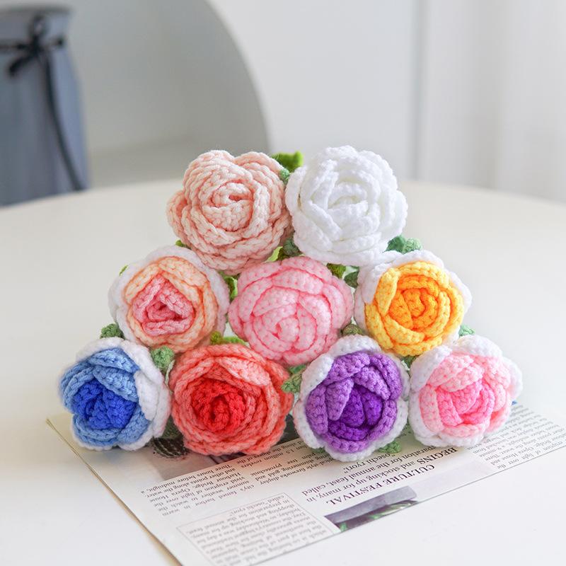40cm Rose Knitted Yarn Bouquet Artificial Flower for Valentine's Day Bride Wedding Decor Home Decoration Easter Flower Accessory