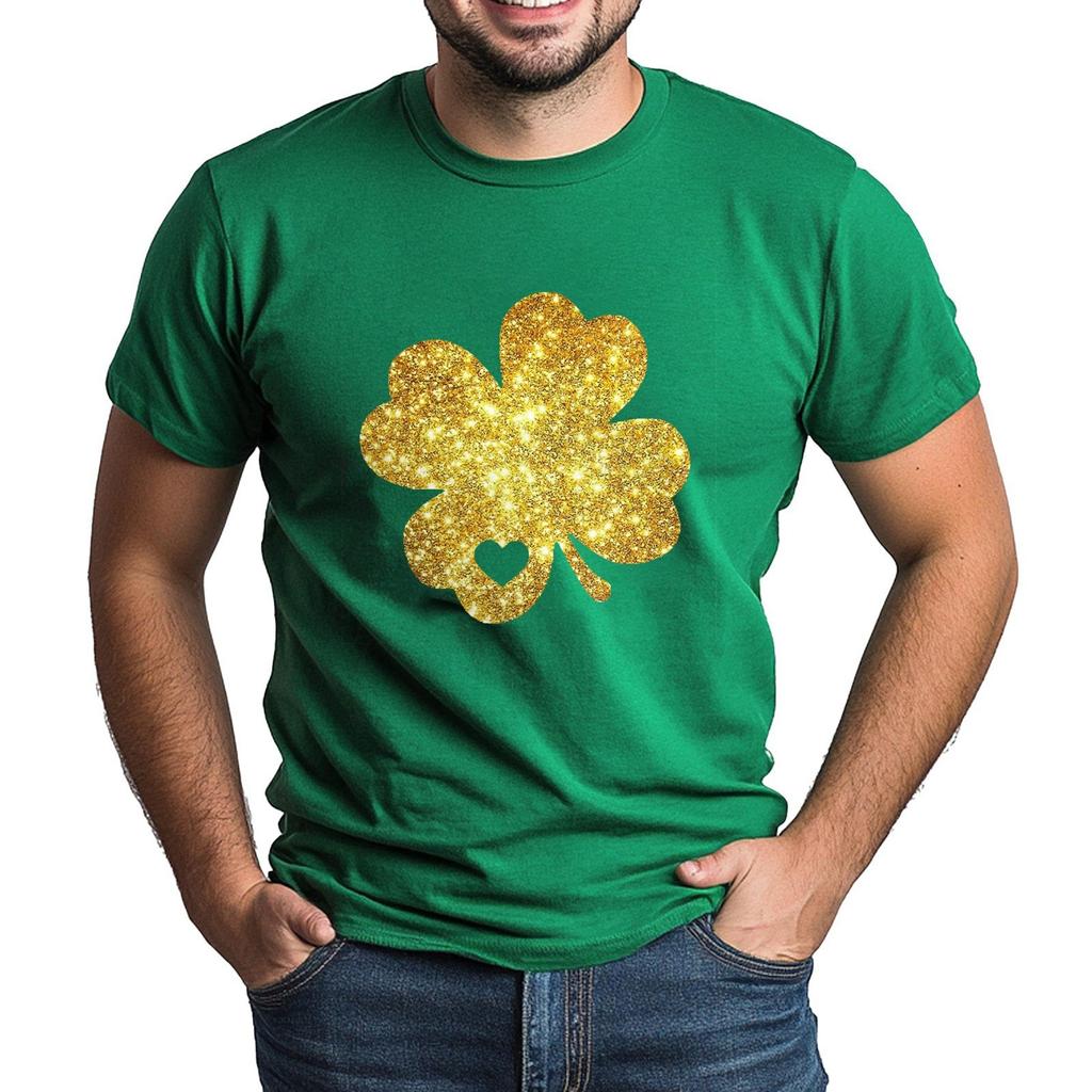 St. Patrick's Adult Green Crew-neck Short-sleeved Printed Green Three-leaf T-shirt