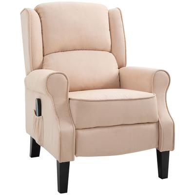 Reclining Massage Armchair with Remote Control 2 Massage Zones and Suede-Effect Fabric Upholstery 78x83x101 Cm Cream