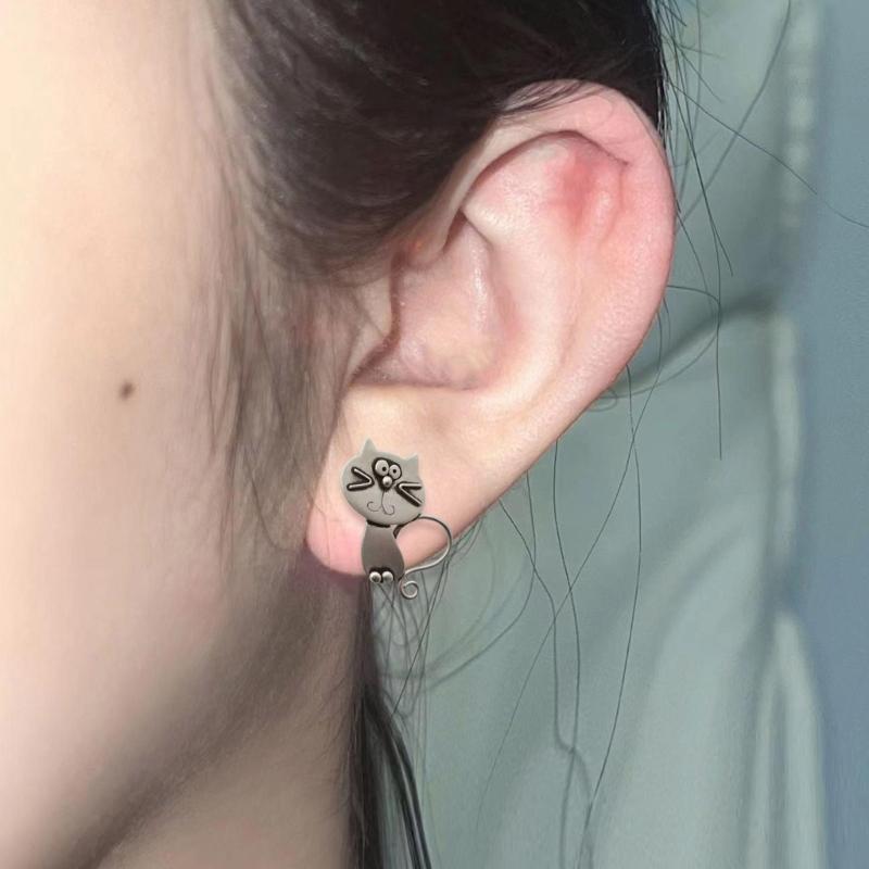 Vintage Katzen Ohrstecker für Damen Schicke Katzenförmige Ohrstecker Legierungs-Ohrringe Vielseitig für Alltagsmode-Kombinationen