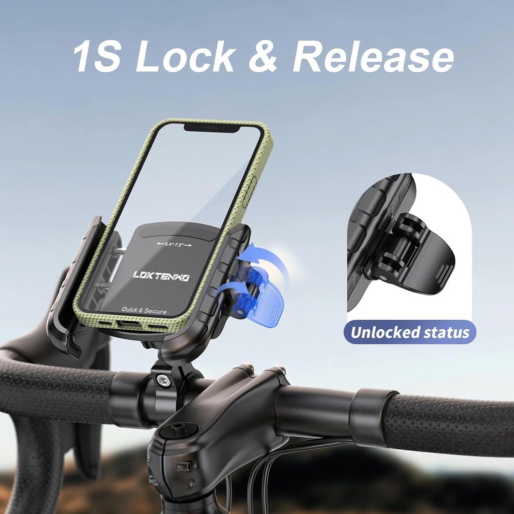 Bike Motorcycle Phone Mount With Aluminum Alloy Mounting Base, [1S Lock & Release] [Camera Friendly] Bicycle Handlebar Cell Phone Holder For Scooter