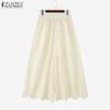 ZANZEA Women Casual Elastic Waist Loose Holiday Wide Leg Cropped Pants