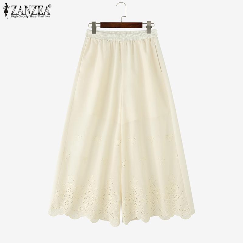 ZANZEA Pantaloni Cropped Largi de Vacanță Casual pentru Femei, cu Talie Elastică, Largi