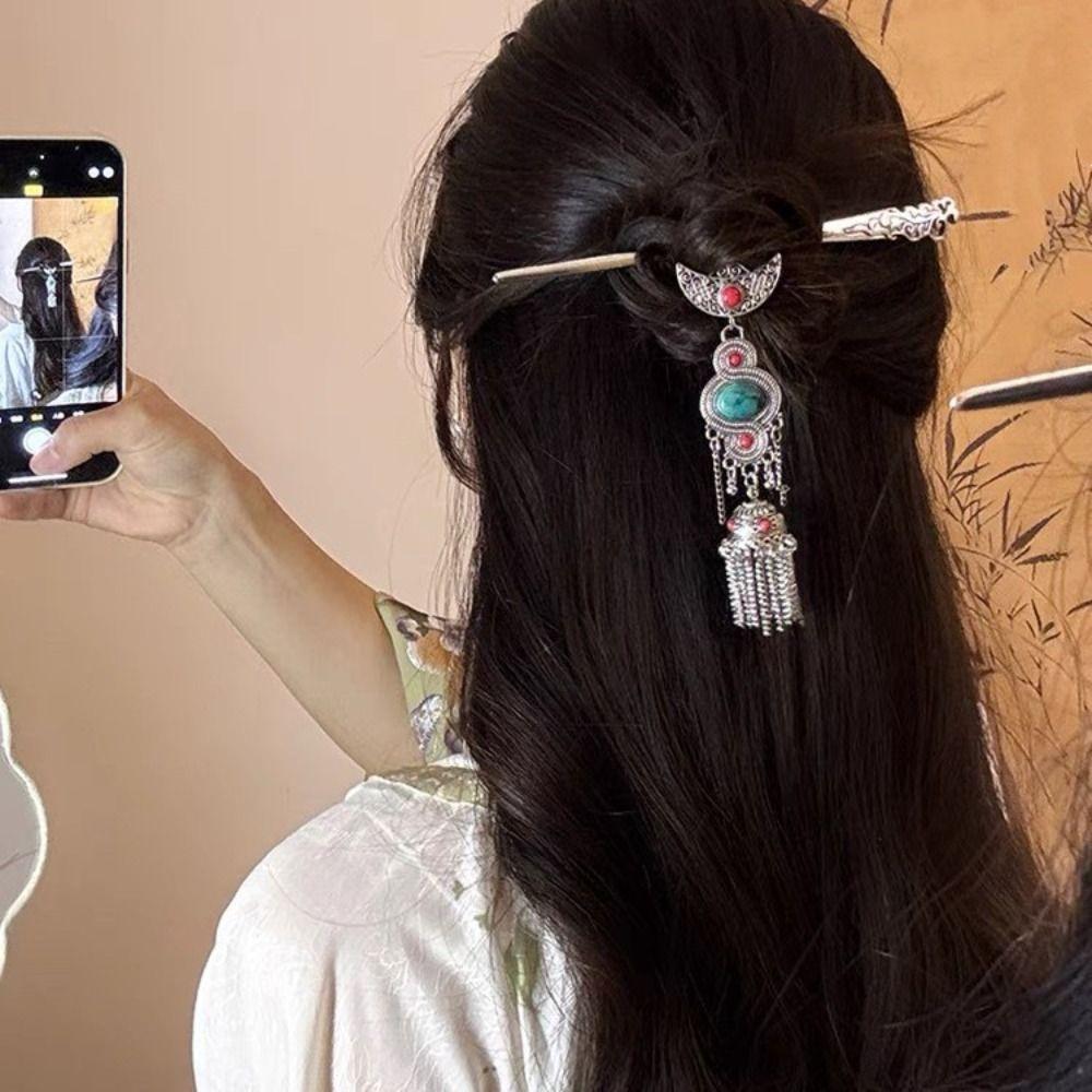 Metal Ethnic Style Hair Stick Silver Hanfu Hair Fork  Cheongsam Accessories