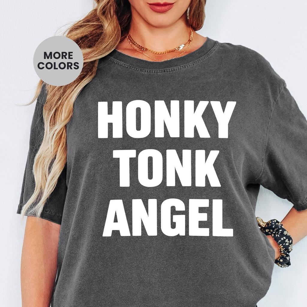 Comfort Colors Honky Tonk Angel Graphic Tee Vintage Country Western Rodeo Bar Babe Southern Cowgirl Aesthetic Shirt and kids shirt Gift Idea