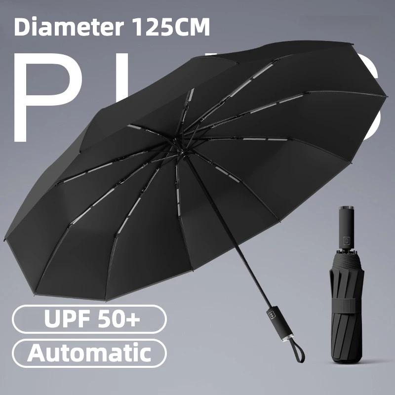 Large 125Cm Windproof Automatic Umbrella, Sun Uv Upf50+ Protection, Compact Folding Rain Umbrellas For Man And Women
