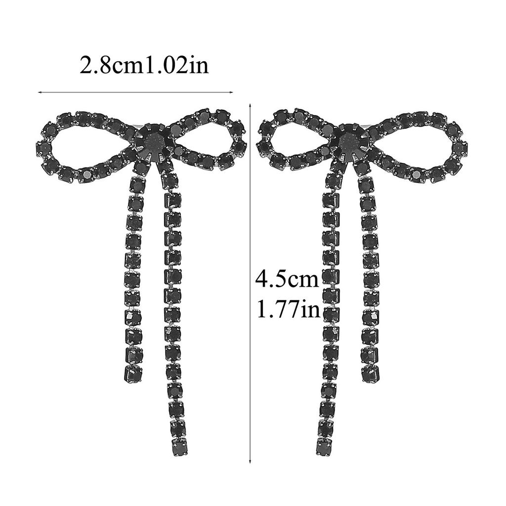 Elegant Black Bow Tassel Earrings Sparkling Rhinestone Small Earrings Elegant Trend Prom Earrings Women's Earrings 1 Pair