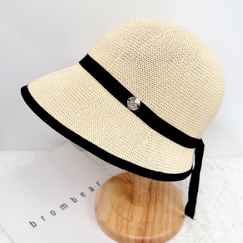 Spring and Summer Women's British Top Hat Thin Knitted Basin Hat Seaside Vacation Simple Sunshade Fashion Bucket Hat