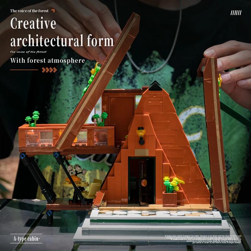 A-Frame House Building Blocks MOC Kit Creative Technical Assembly Bricks Desktop Decoration STEM Toys Holiday Family Gift