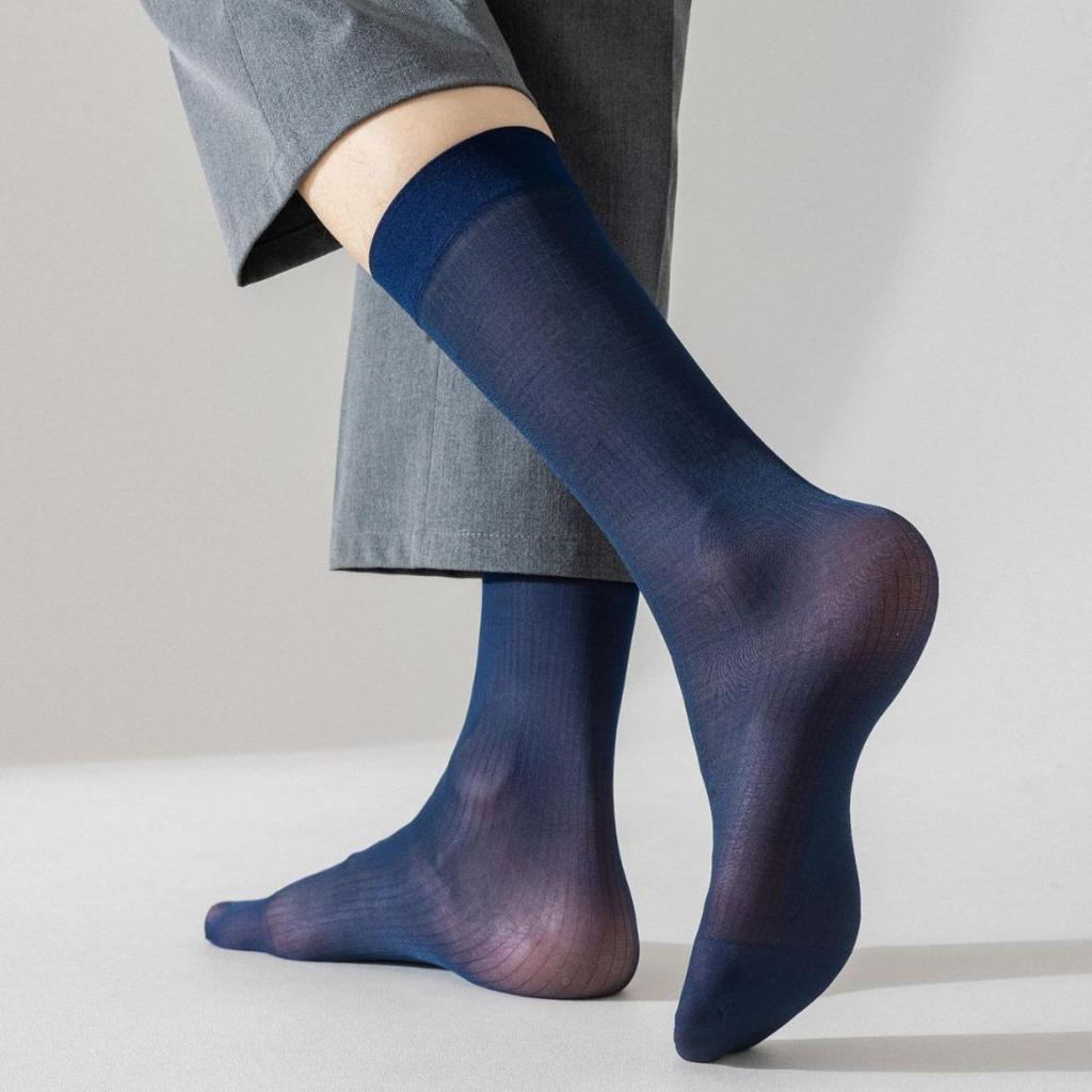 Men's Black Pinstripe Silk Socks for Business Formal Wear