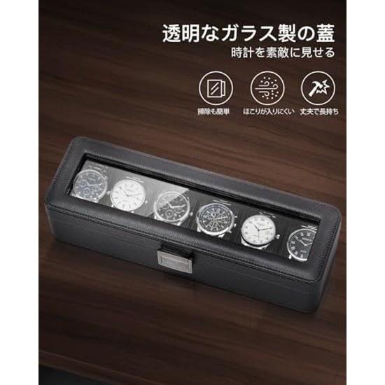 VLANDO watch case PU leather lockable key men 6 slots (black) made mens storage box accessory birthday gift