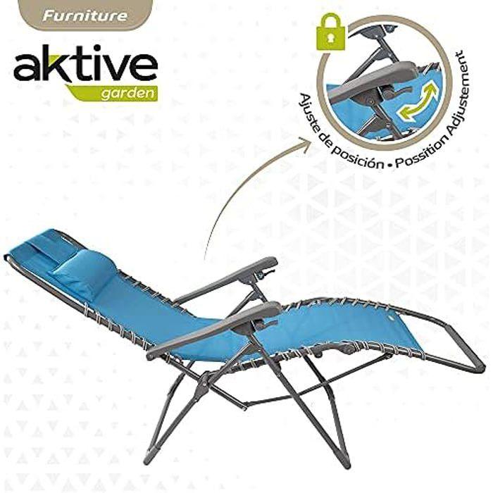 AKTIVE 61079 Folding Beach Chair - Metal Textilene - Blue - Zero Gravity Position
