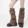 Women Winter Padded Puffer Leg Warmers for Outdoor Work and Sports Adjustable Drawstring Flared Boot Covers Long Socks