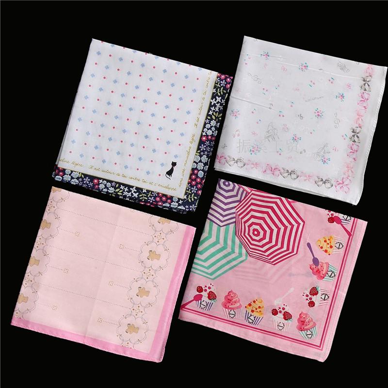 3 Stück 33x33cm Cartoon Katze Blume bedruckt Damen Kinder Taschentücher Bandanas Einstecktücher Weiche Baumwolle Partygeschenk