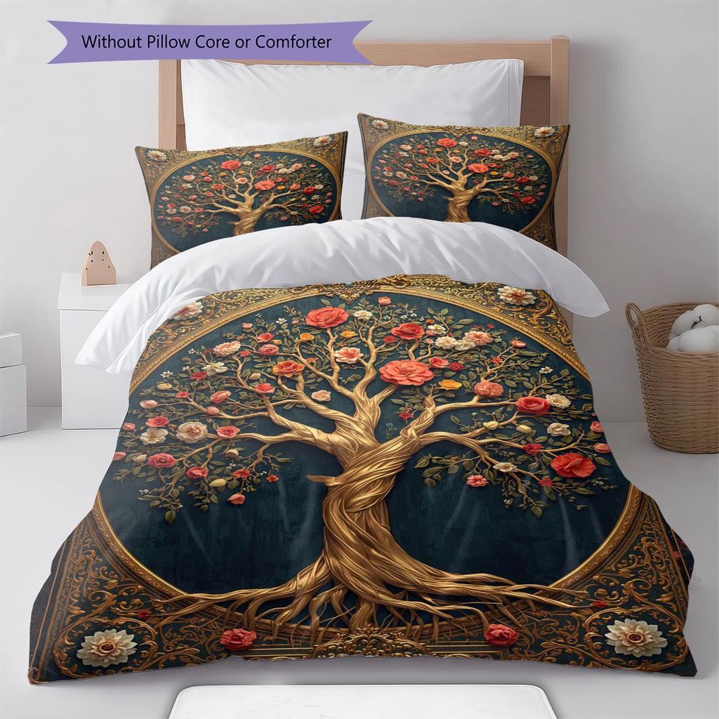 Tree of Life Pattern Bedding Quilt Set Quilt Cover Pillowcase Home Decoration Gift (1 * Duvet Cover + 2 * Pillowcase, Without Core)