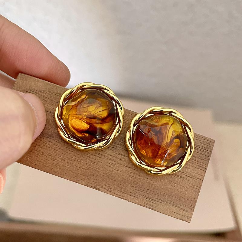 Fashion C-Shaped Amber Color Resin Hoop Earrings For Women Girls Charm Trend Earring Boucle Oreille Exquisite Jewelry