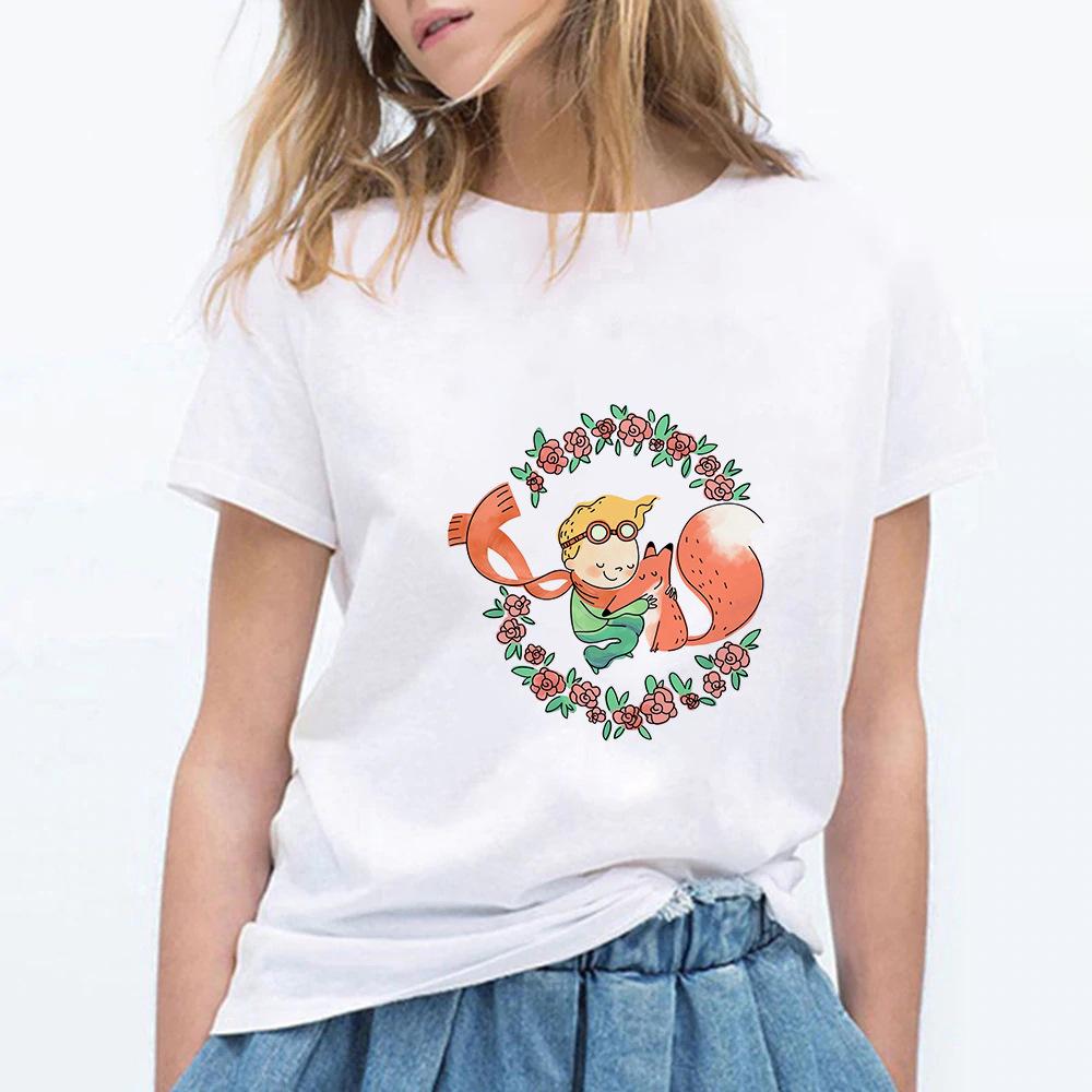 Little Prince White Print Women's Short Sleeve T-Shirt