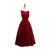 Christmas Exclusive Wine Red Velvet Waist Swing Dress, Retro Elegant Style, Velvet Texture Christmas Dinner Gift
