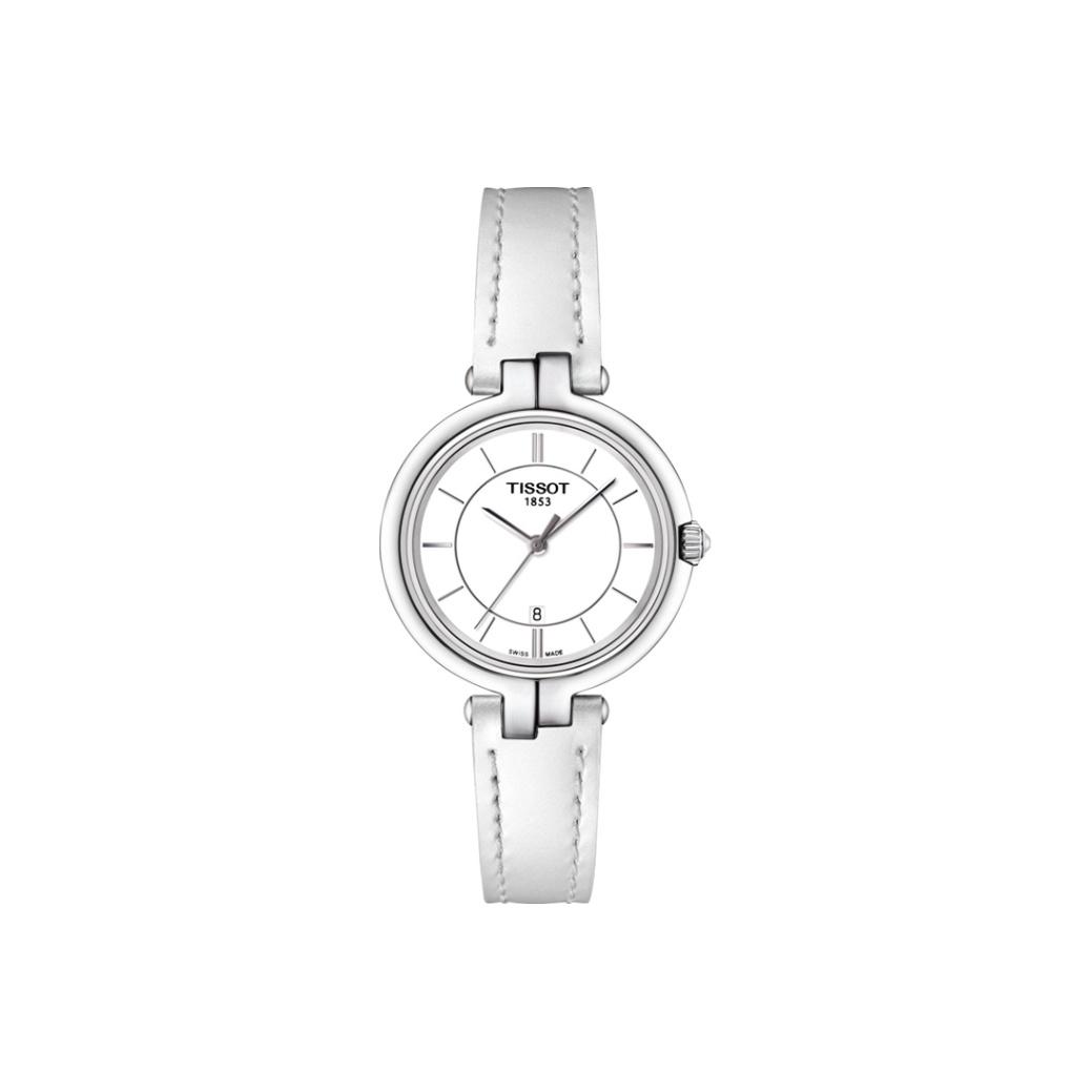 Tissot Flamingo Series Quartz Movement Waterproof Date Display Watch 30Mm White Dial Stainless Steel Case Genuine Leather Strap T094.210.16.011.00 Regular Watch Box,White Dial