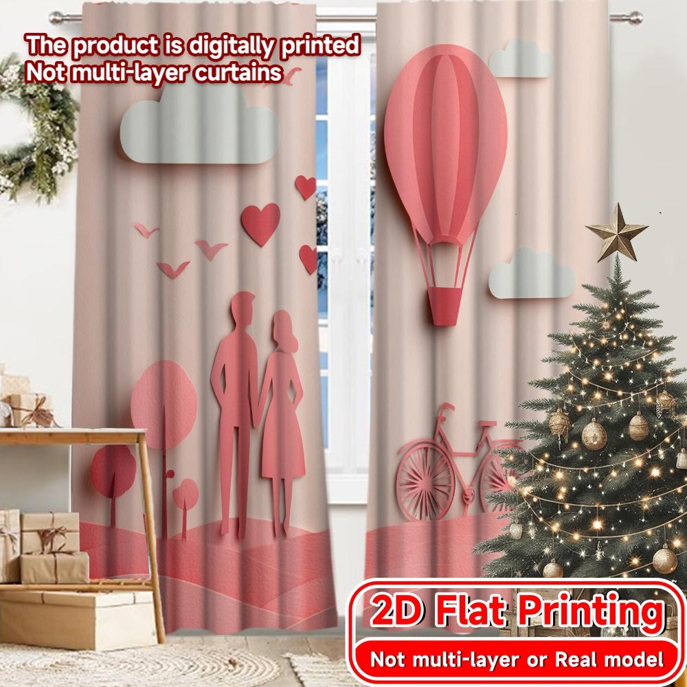 

Set Of 2 Flat Printing Love Air Curtains Yarn Room Decor Ldeal Living Bedroom Modern Semi Sheer Made Polyester Sitting Window Treatment W100*H70(CM)-Hooks&1PCS