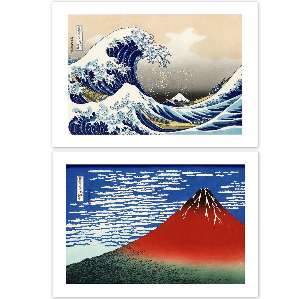 Poster by Katsushika Great Wave Off and Clear from the Views of Mount A3 Set of In Japanese Interior Wallpaper Poster Hokusai "The Kanagawa" "Fine