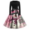Women's Fashion Round Casual Slim Fit Christmas Print Large Swing Long Sleeve Dress