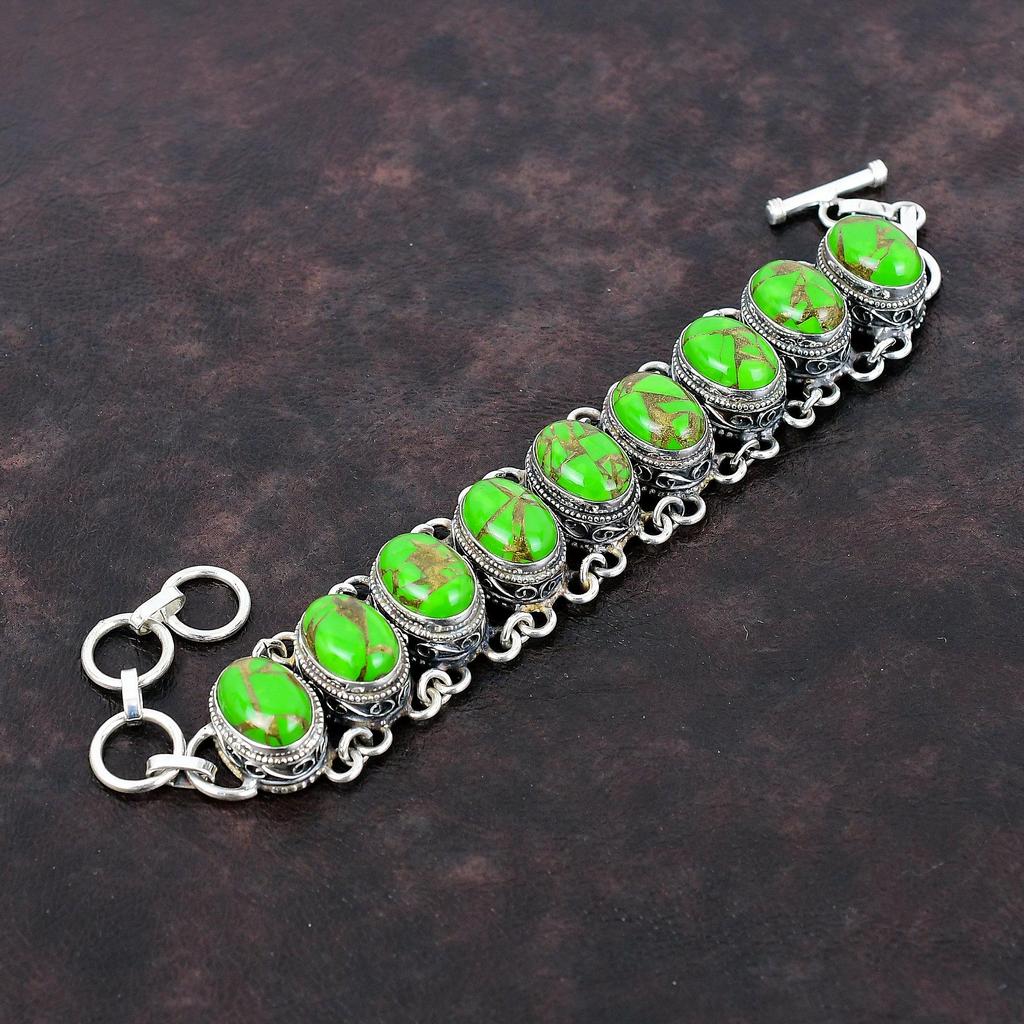 Kupfer Grün Türkis Armband 925 Sterling Silber Armband Edelstein Handgemachter Schmuck Verstellbares Kettenarmband Vintage Armband für Geschenke