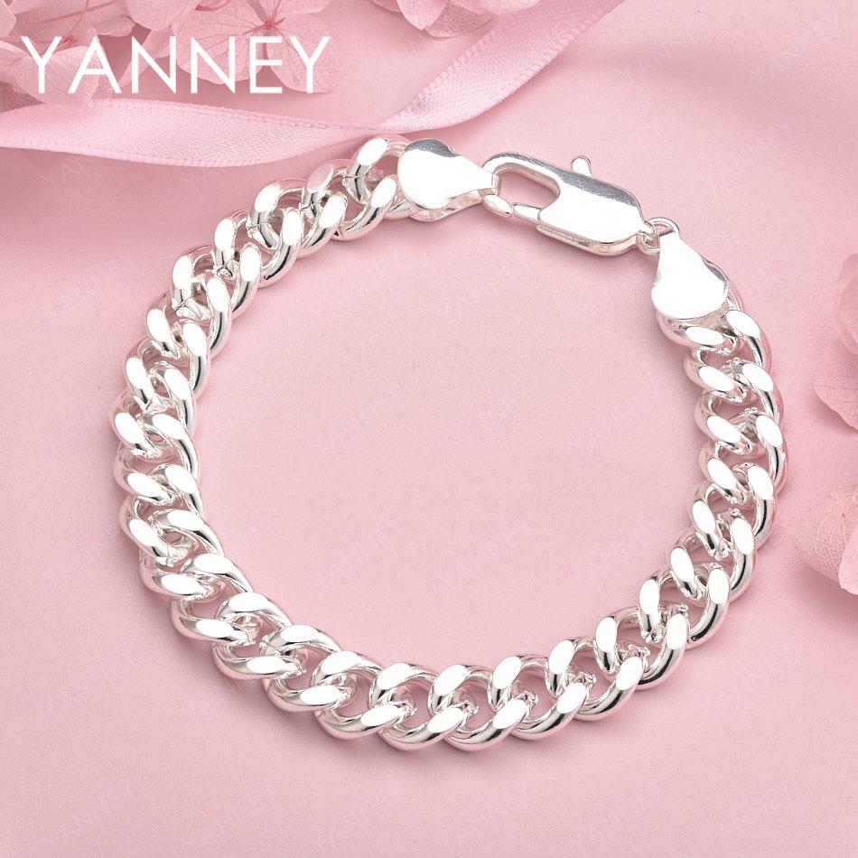 

Luxurious 925 Sterling Silver 8 Inch 10 MM Classic Bracelet for Men Women Wedding Knot Gift Party Fashion Accessory