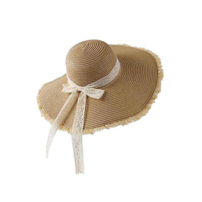 

Fashionable 2023 Summer Women s Sun Hat With Butterfly Bow And Lace Trim кавовий