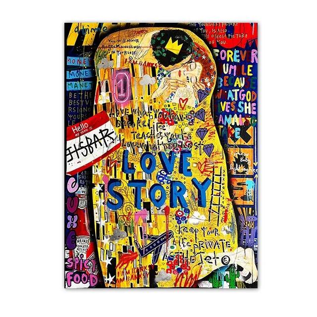 

Графіті Постери Стиль Бенксі Картина на полотні Любов Поцілунок Річі Річ Настінне мистецтво Картини Принти Мона Свобода Домашній декор Картина 8X12inch 20x30cm