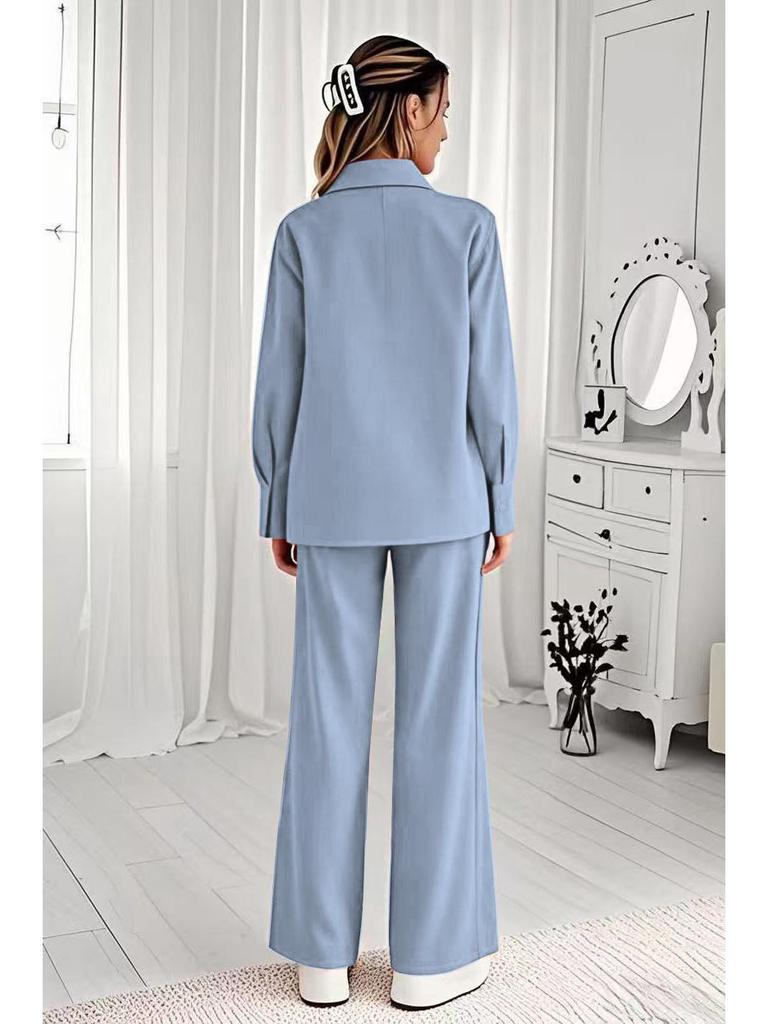 2024 Women's Casual Two-Piece Shorts Set - Solid Color Loose Short Sleeve Shirt with Single-Breasted Design