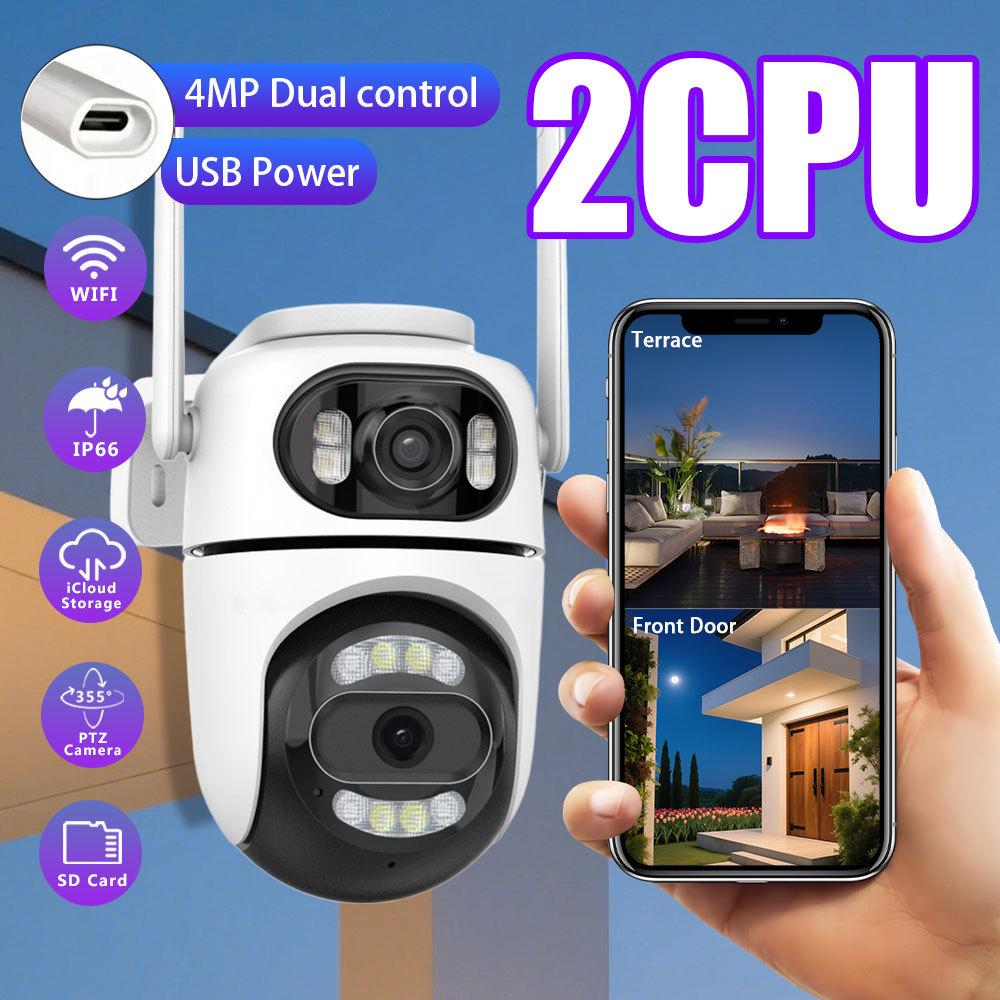 ICSee Dual-Lens 8MP HD Wireless Camera: 360° TPZ, Full Color, Waterproof for Indoor/Outdoor Use