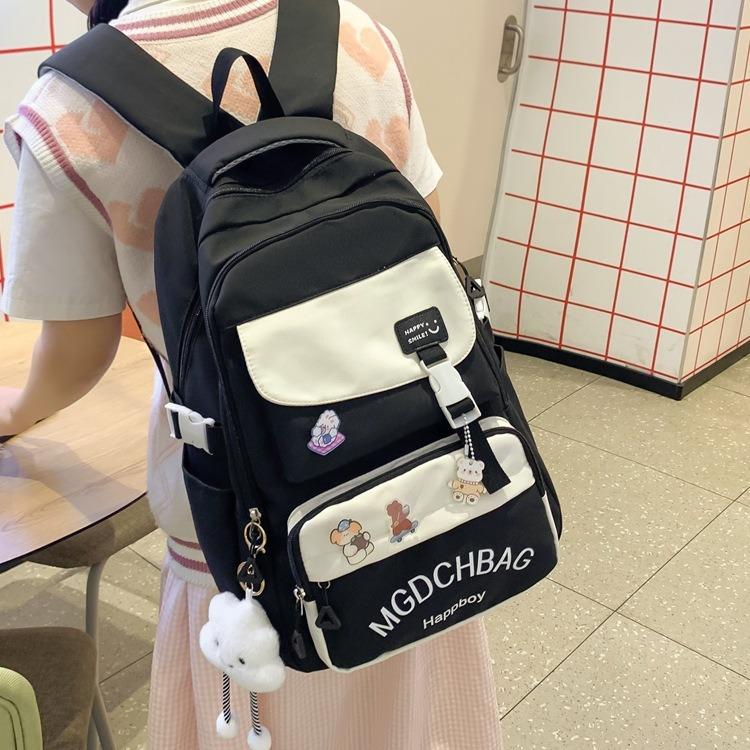 

Fashion Contrasting Schoolbag for Women Large Capacity Junior High School Students Lightweight Backpack for High School Students