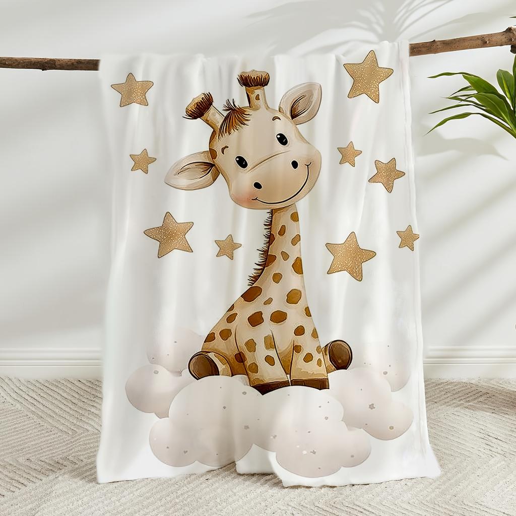 1pc Digital Print Star Cloud Giraffe Element Flannel Blanket, Soft And Comfortable Anti-Pilling, Suitable for Sofa, Bed, Gift, Home Decor, Office, Out