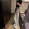 Unisex American Retro Striped Patchwork Jeans - Loose, Distressed, Wide-Leg Trendy Casual Pants