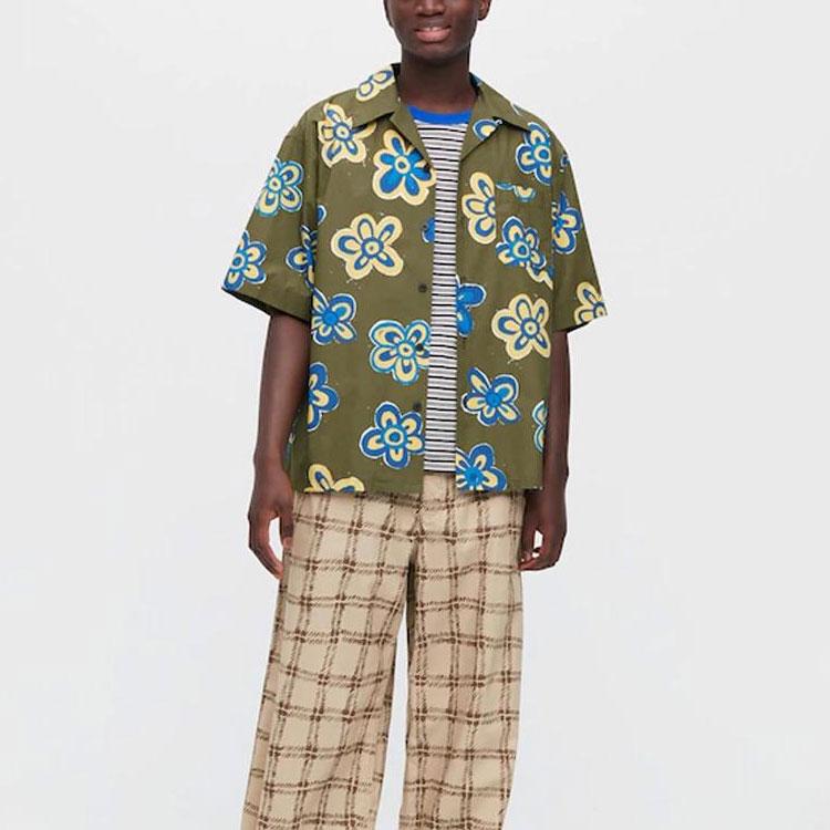 Uniqlo X Marni Collaboration SS22 Floral Print Loose Short Sleeve Shirt Men shirts Dark-Olive 449637-57
