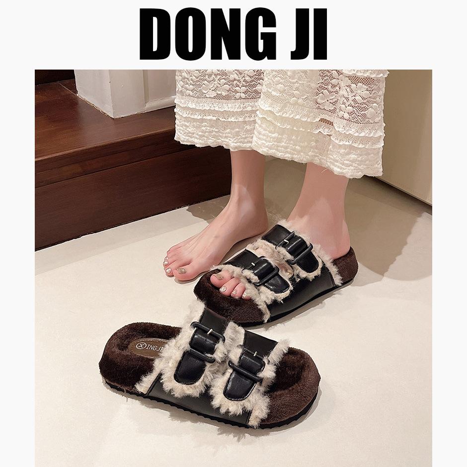 Soft waxy soft waxy~ winter warm thickened wool cotton shoes women's versatile one-button thick-soled fluffy slippers tide.