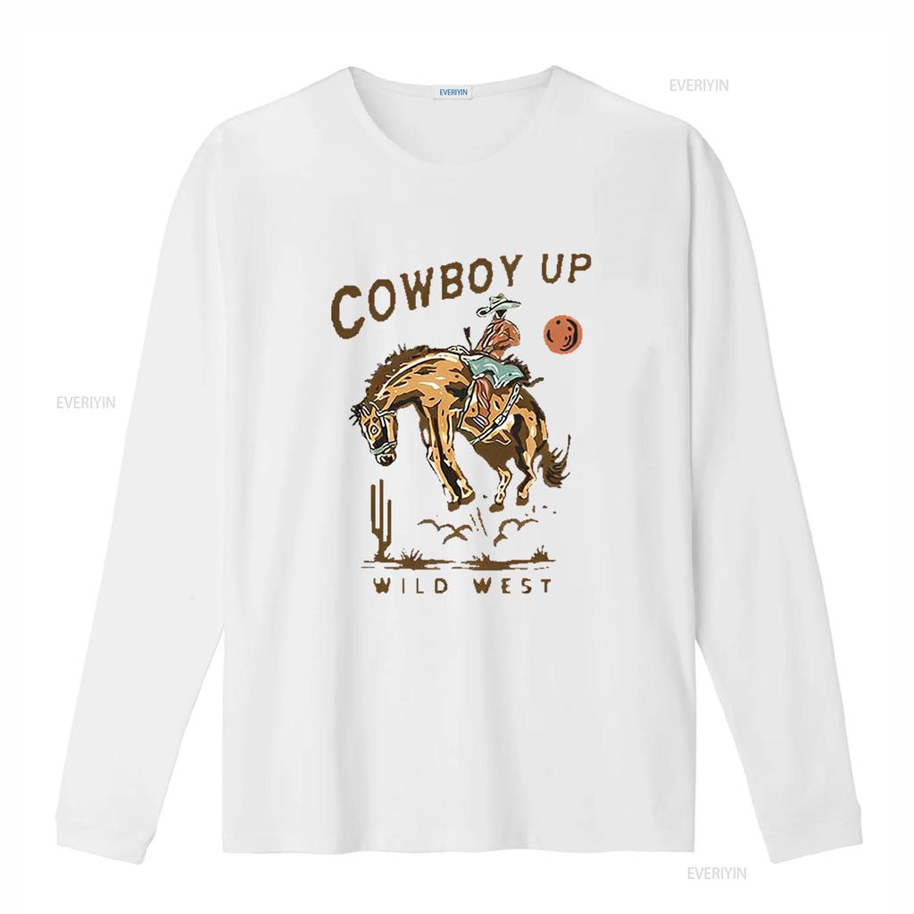 COWBOY UP WILD WEST American Retro Round Neck Womens T Shirt Black X Large vintage Washed Stretched Top For Everyday Wear
