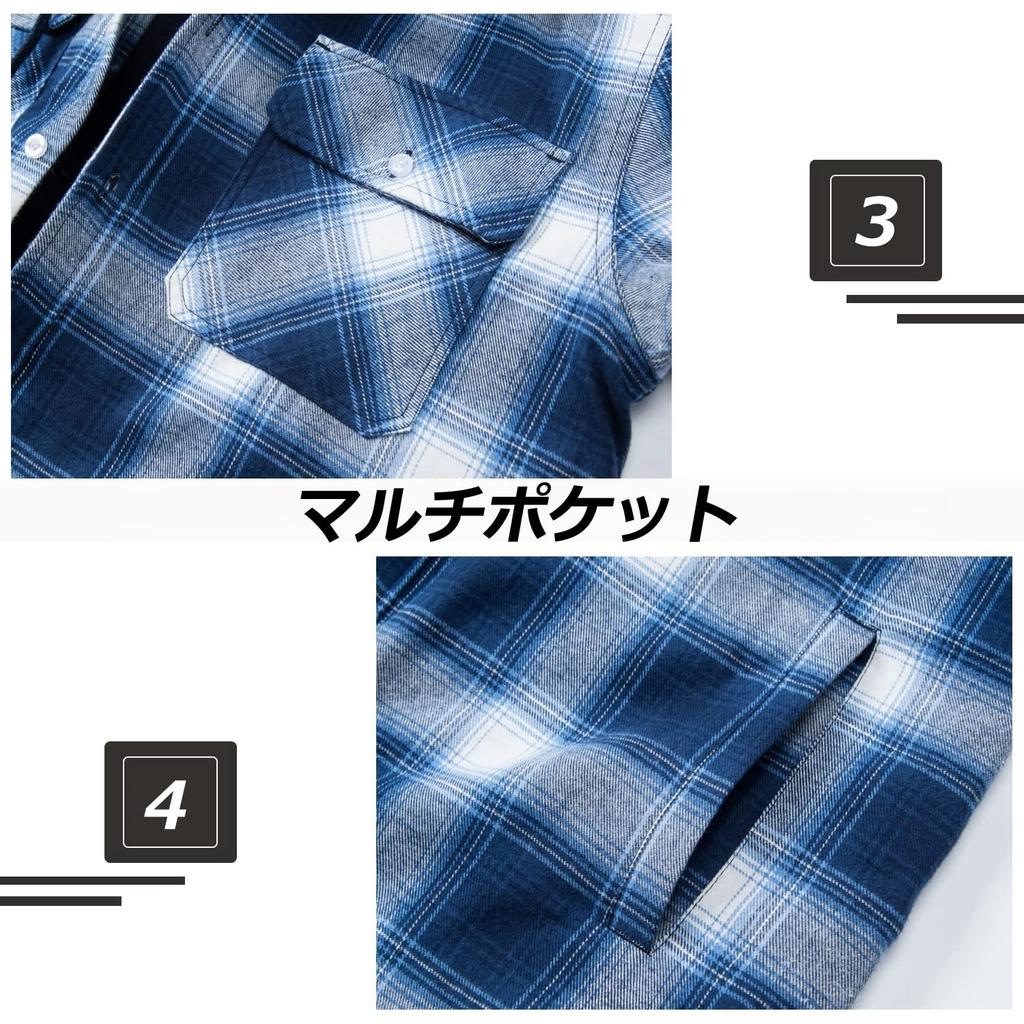 KEFITEVD Windproof and Cotton Plus Flannel Long Checked Blue and XL Men's Hoodie, Warm, Hooded, Padded, Size, Shirt, Sleeve, Jacket, Hardwearing,