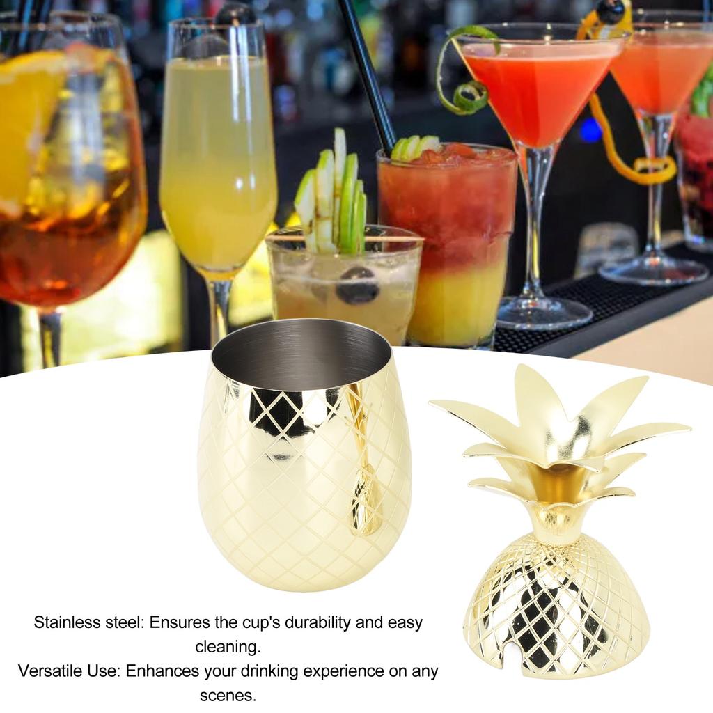 Pineapple Cup with Lid 500ml Stainless Steel Drinking Glasses Reusable Easy To Clean Versatile Tumbler Cup for Bar Party