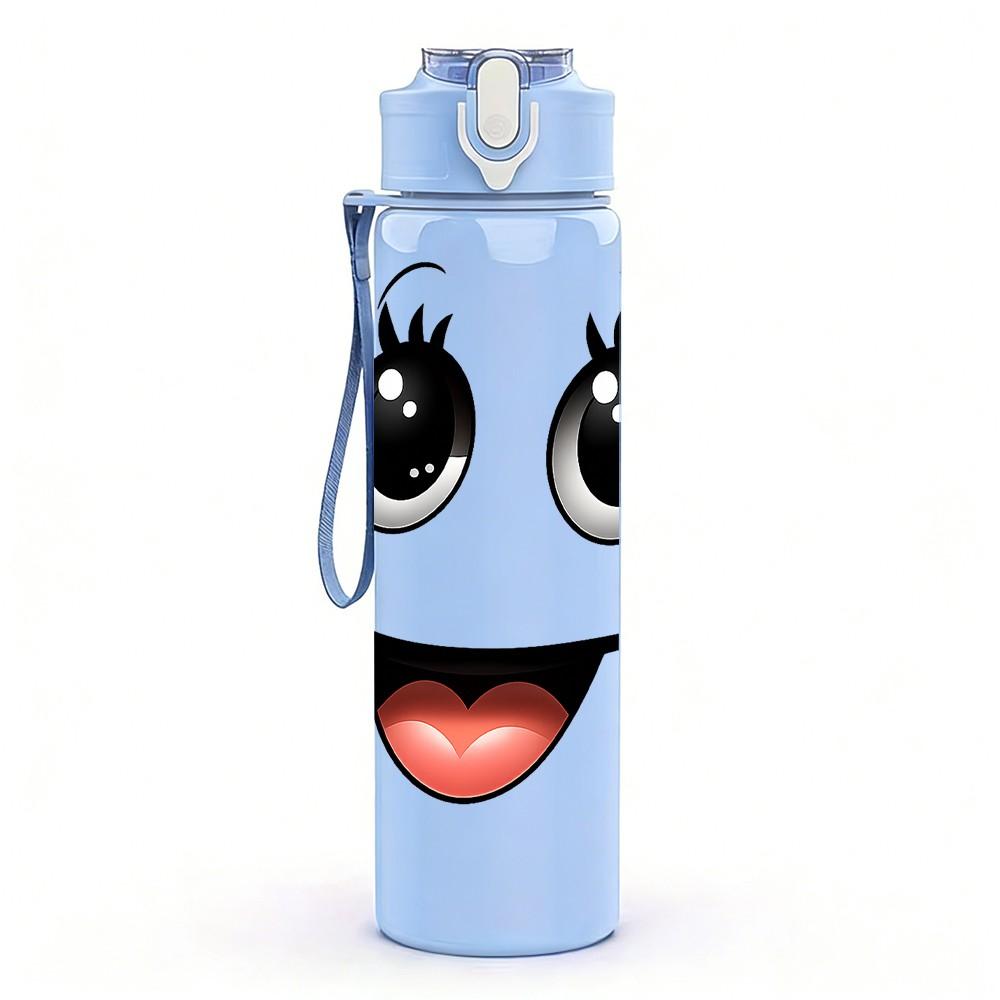 1PC Big Eyes Tongue Out Funny Cartoon Face Print 750ml Color Plastic Sports Water Bottle Leakproof Flip Straw Lid Suitable for Sports Office Home Use