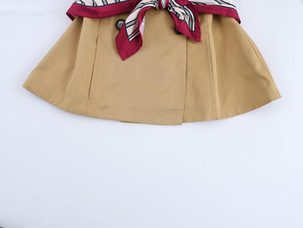 Spring 2025 Women's European & American Style Fashion Print Short Trench Coat with Scarf Detail