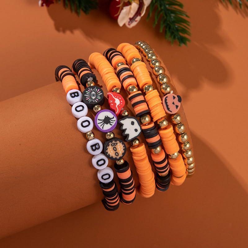 Halloween Pumpkin Skull Bracelet Set with English Letters – Fashionable Personalized Design