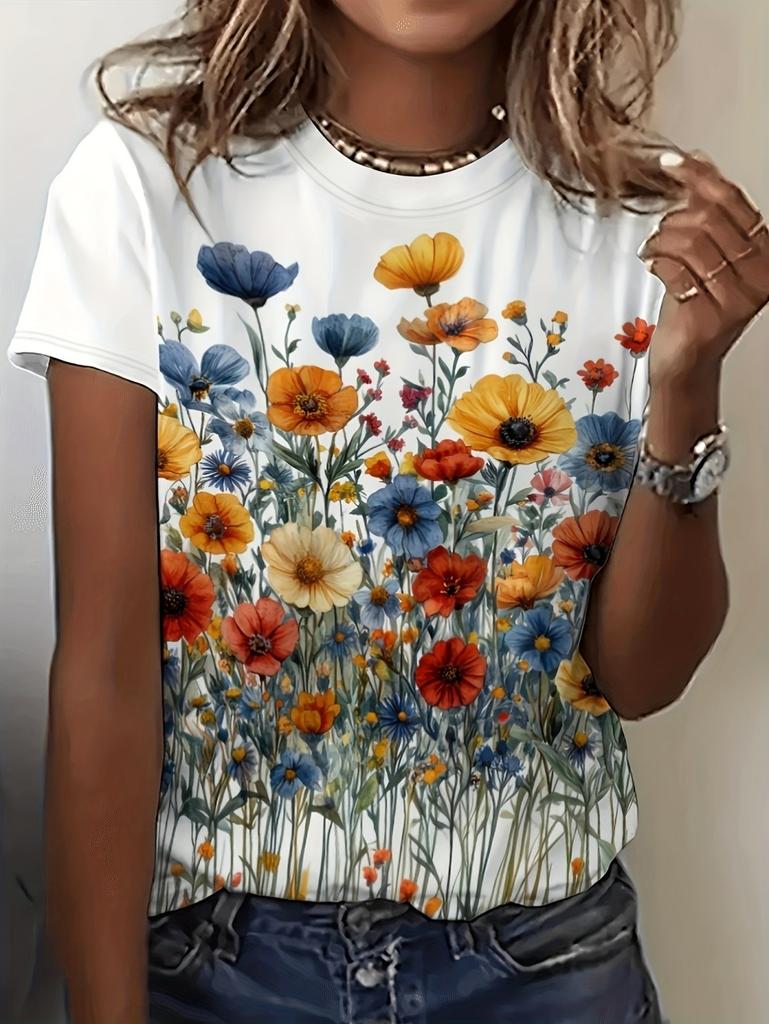 2026 New Women 3D Dandelion Graphics Print T-Shirts Fashion Casual Clothes Short Sleeves Top Summer Tees O-Neck Women's Clothing