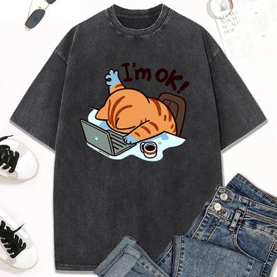 Retro-T-Shirt mit Katze Wäsche Herren- und Damenmode Kleidung Lässige Kombinations-T-Shirt Design Modisch und Vielseitig