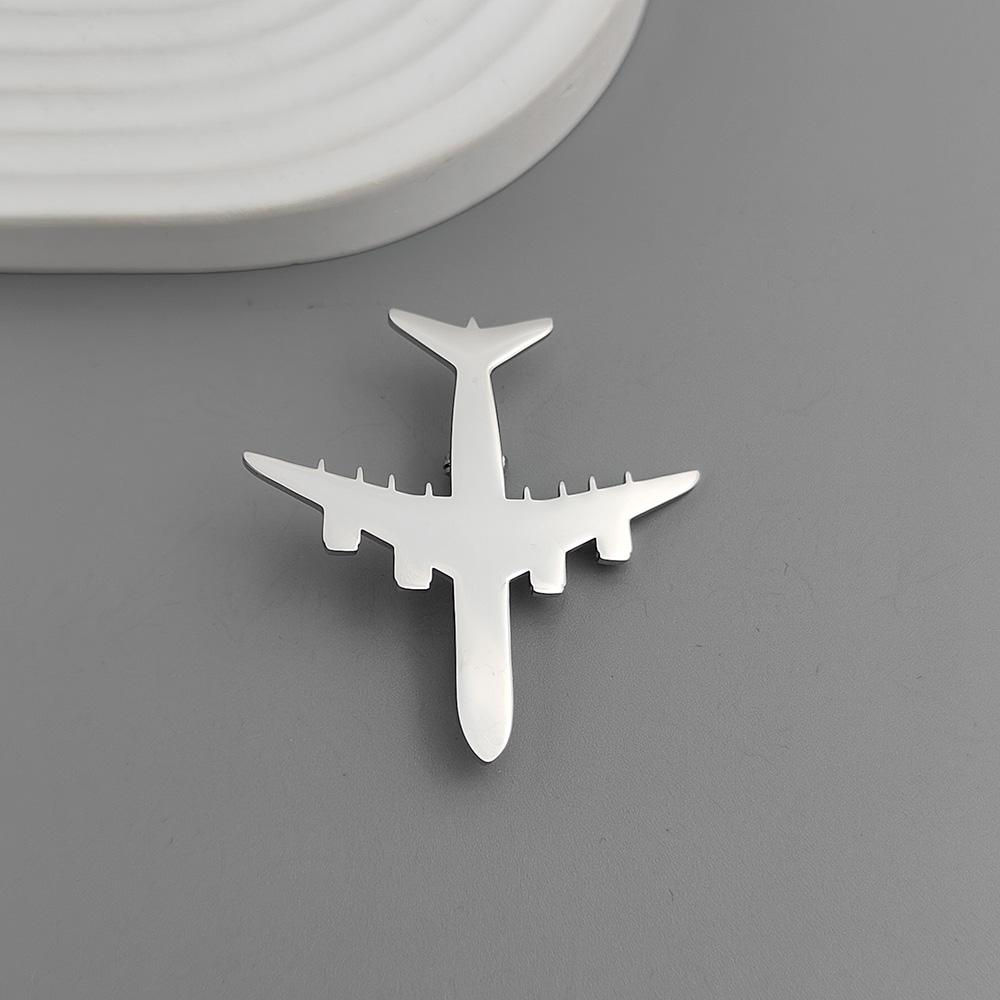 Fashion Punk Airplane Model Stainless Steel Gold-plated 18K Brooch, Black Suit Accessories, Wedding Matching Set